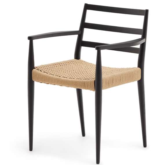 Analy Стул из массива дуба с черной отделкой и сиденьем из веревки