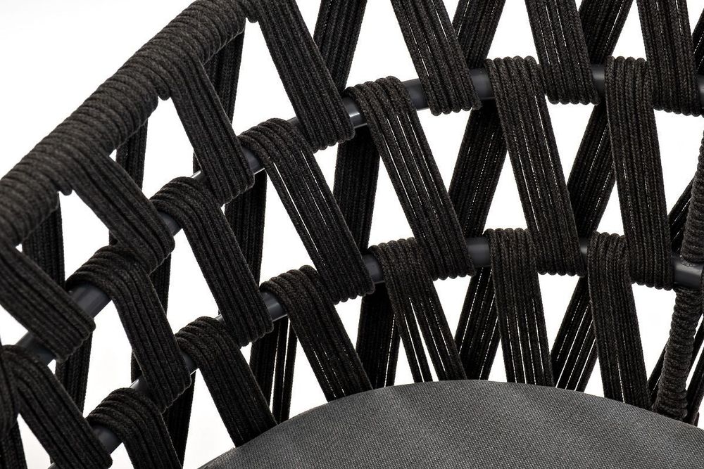 "Диего" стул плетеный из роупа, основание дуб, каркас из стали темно-серый (RAL7024) муар, роуп темно-серый круглый, ткань серая