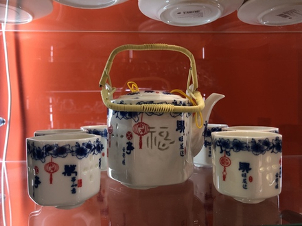 Чайник с рисинками фарфор 500 мл и 6 пиал по 100 мл