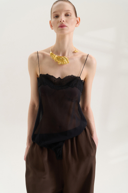 Боди из шелка с кружевом Greep Black