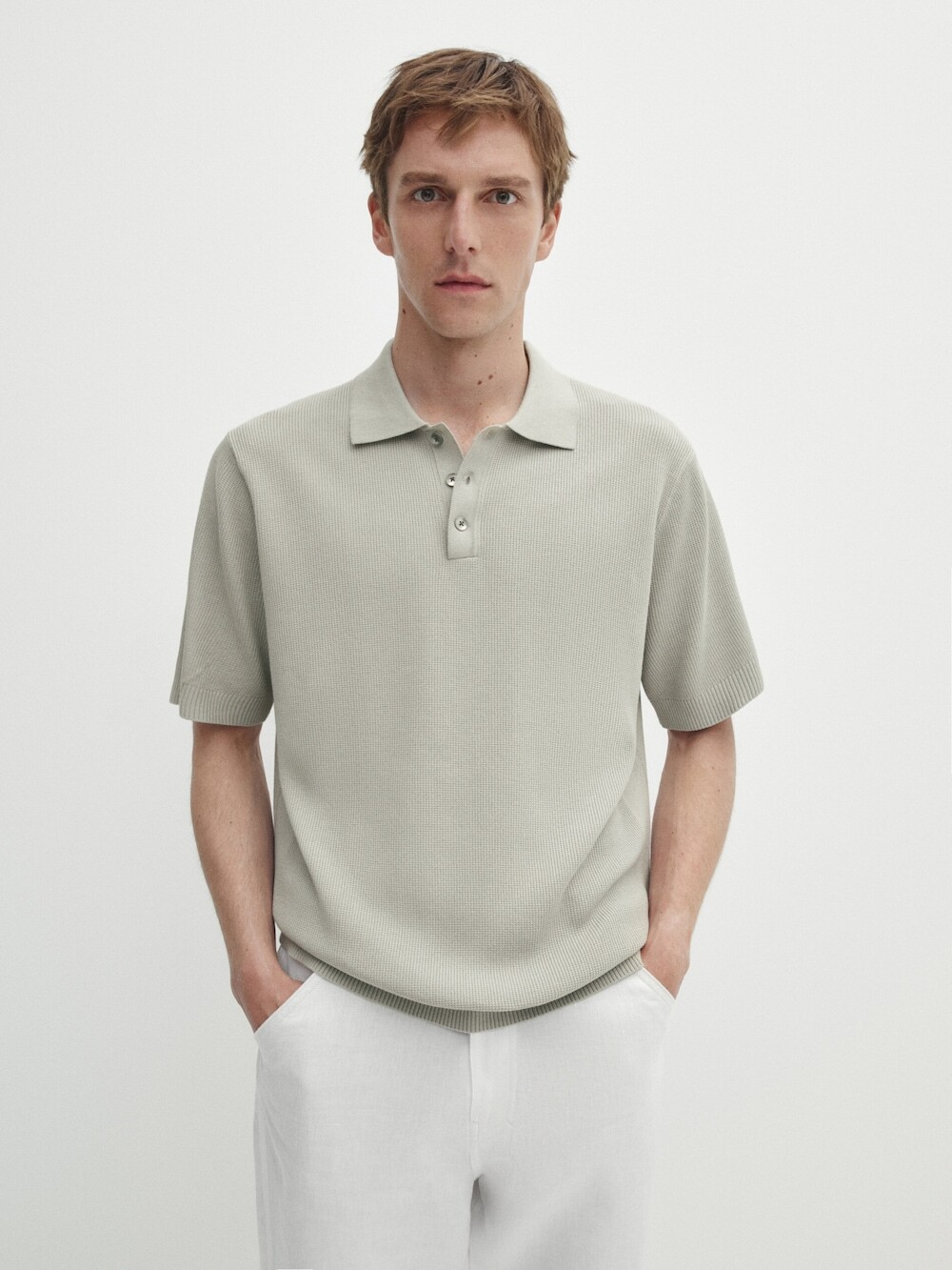 Massimo Dutti Трикотажное поло с короткими рукавами, водянисто-зеленый