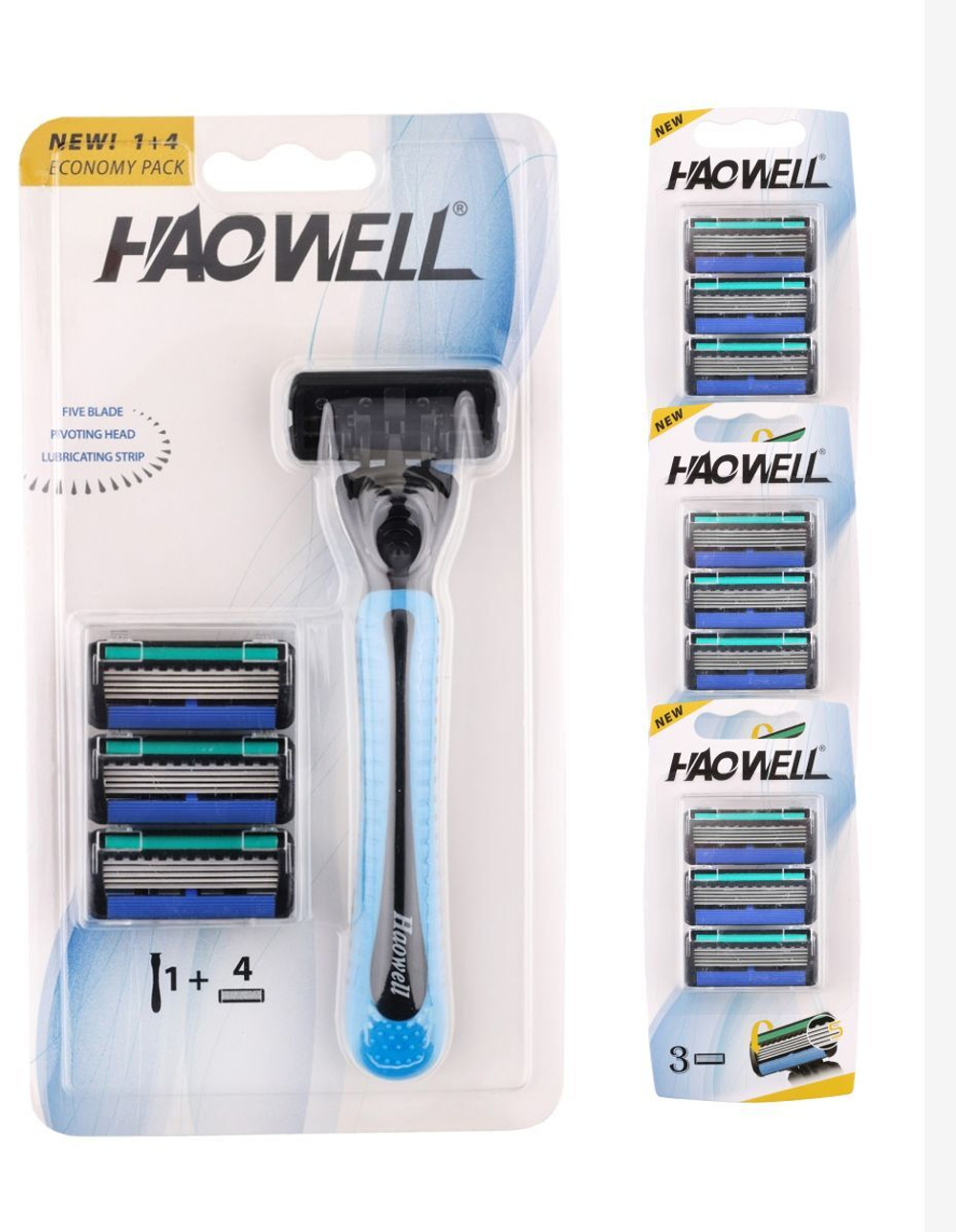 Станок для бритья Haowell 13 многоразовых картриджей c 5 лезвиями плавающая головка, полоска Aloe+витамин E