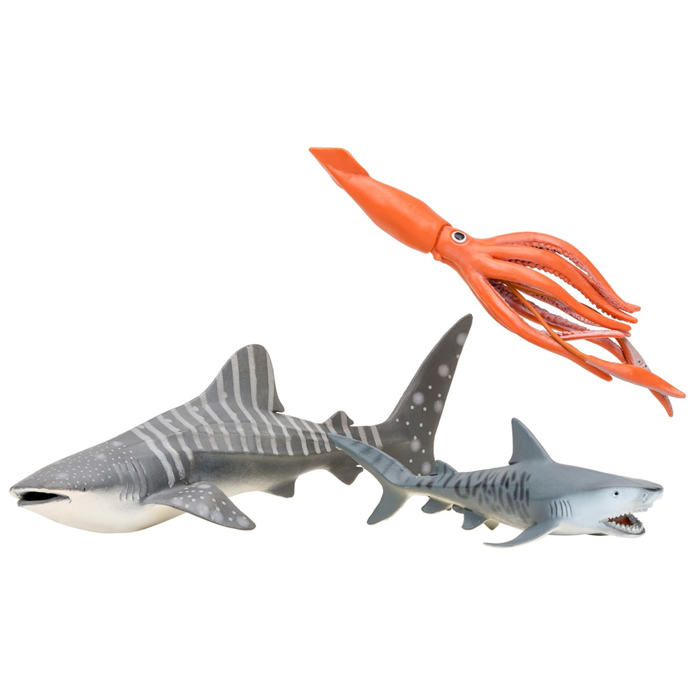 Игрушки фигурки в наборе морские животные (китовая акула, акула, морж, кальмар, окунь и др)