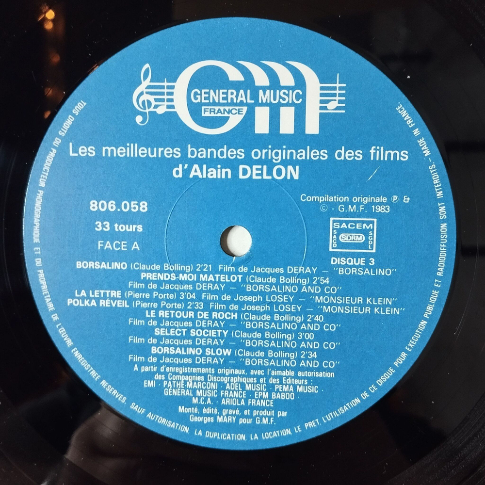 Винтажная виниловая пластинка LP Les Meilleures Bandes Originales Des Films D Alain Delon Ален Делон (France 1983)