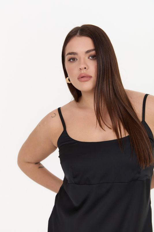 Платье-комбинация макси на тонких бретелях, черный