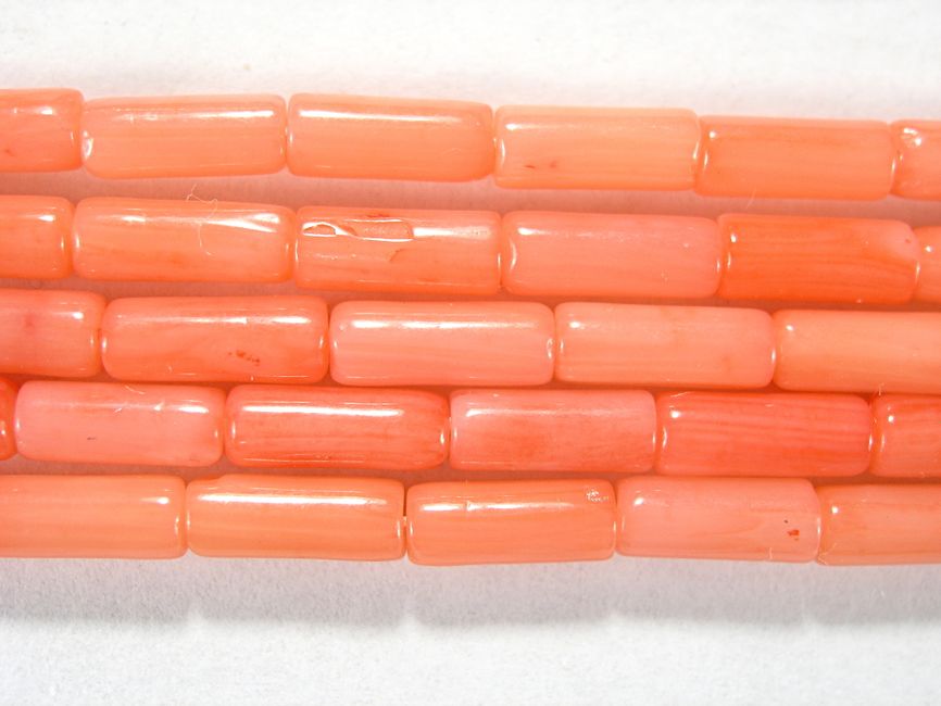 Нить бусин из коралла розового, фигурные, 2x6 мм (цилиндр, гладкая)
