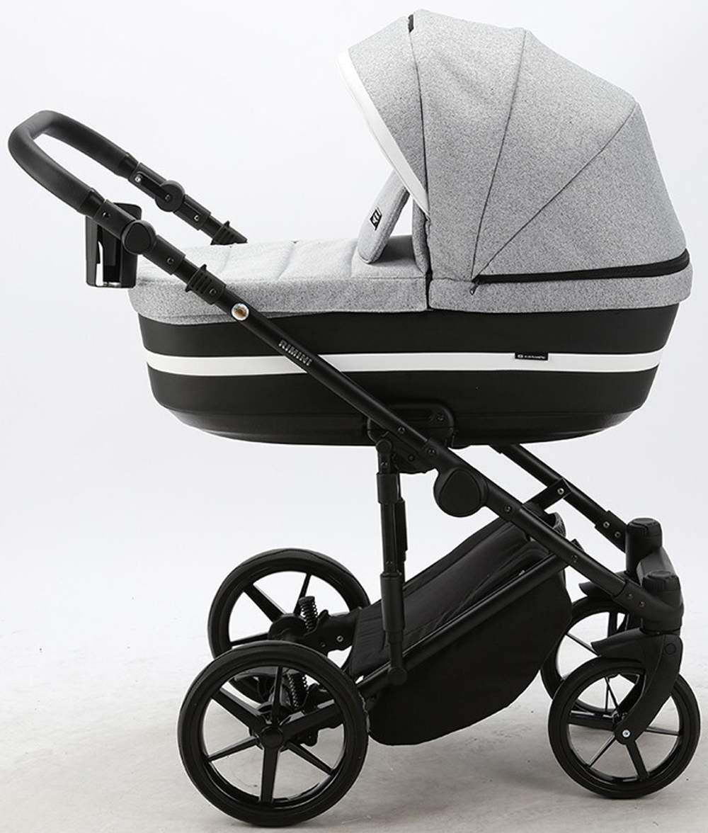 Детская коляска Adamex Rimini 2 в 1 RI32-LUX СЕР.ЖАККАРД+ЧЕРН.КОЖА+БЕЛ.ОТДЕЛКА