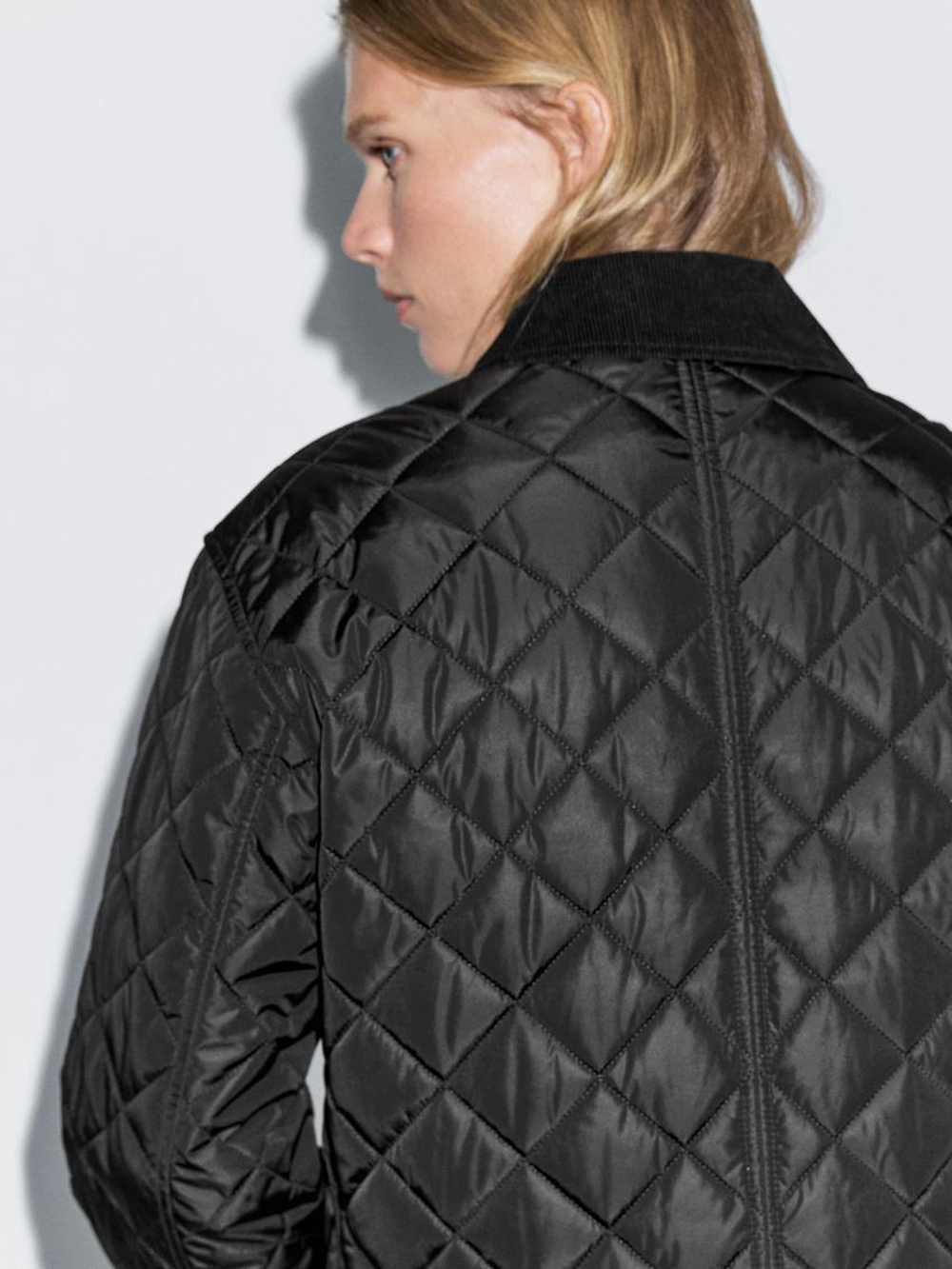 Massimo Dutti Короткая легкая стеганая куртка с вельветовой деталью, черный