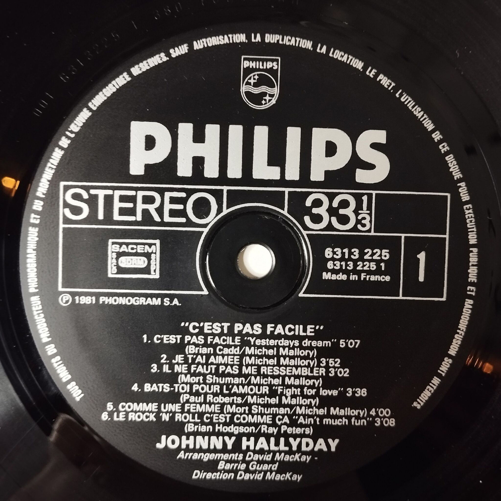Винтажная виниловая пластинка LP Johnny Hallyday Pas Facile (France 1981)