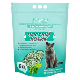 Чистый котик Наполнитель комкующийся Тофу Зеленый чай 6л