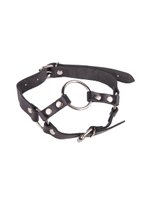 Кляп-кольцо на чёрных кожаных ремешках с застёжкой (Цвет: черный)