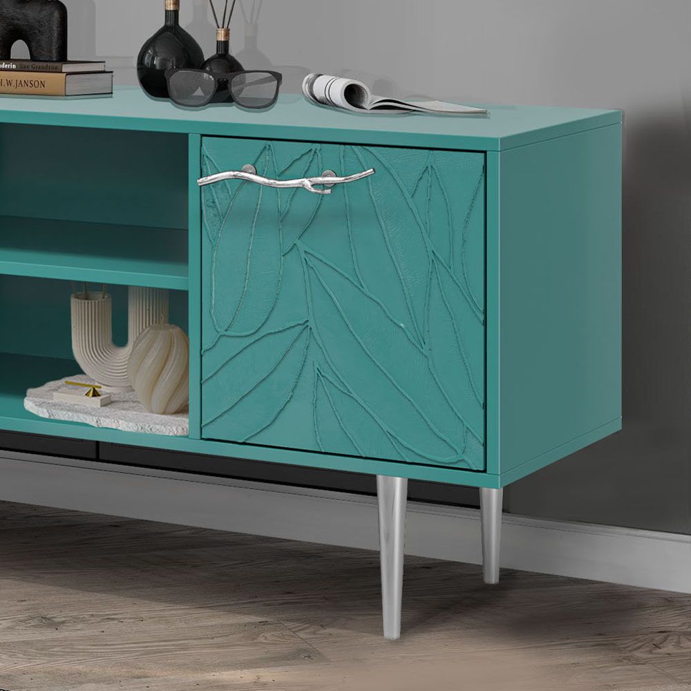 Тумба под ТВ Арт Колор leaves 117см Стайл Сильвер Пастельно-синий