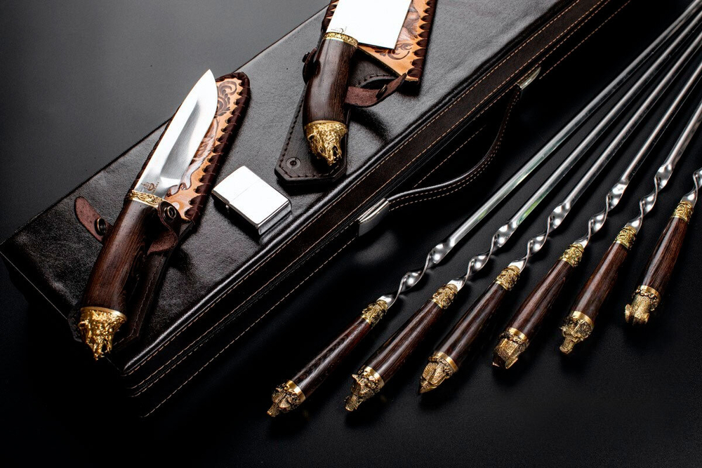 Подарочный набор шампуров в кейсе "Волк №3"