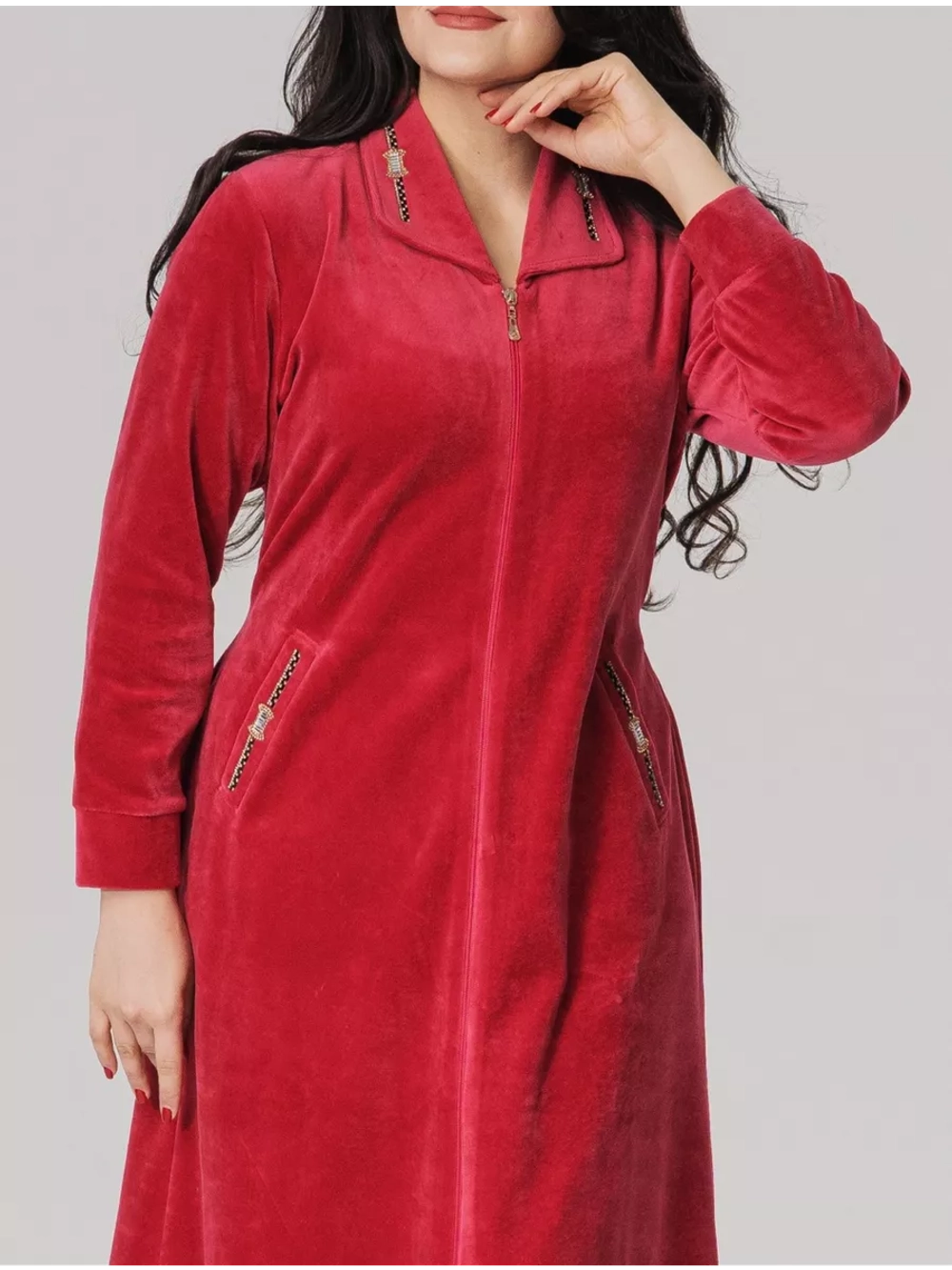 Халат велюровый на молнии большие размеры