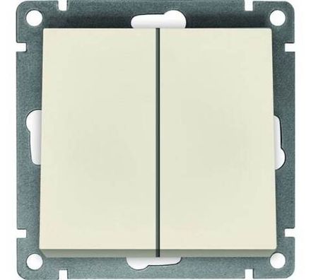 Выключатель двухклавишный "UNIVersal" серия "Афина ", с/у, 10А, 220В, слоновая кость (ivory) (евросл