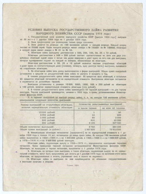 Облигация 25 рублей 1954 год. Серия № 169164. F-VF (надрыв)
