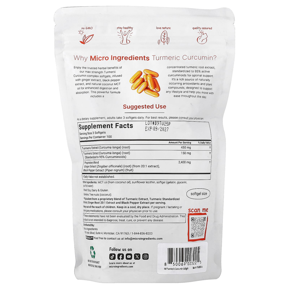 Micro Ingredients, куркумин из куркумы, 300 капсул