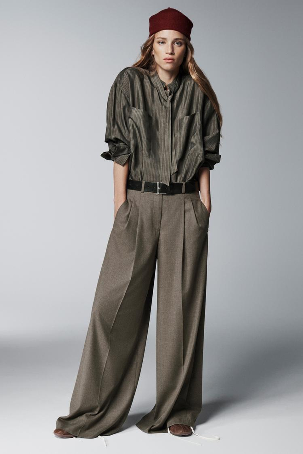 ZARA БЛУЗА С КАРМАНАМИ И ЗАВЯЗКАМИ — ZW COLLECTION, ОТТЕНКИ СЕРОГО