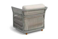 "Лугано" кресло плетеное из роупа, каркас алюминий светло-серый (RAL7035) муар, роуп серый меланж круглый, ткань Mossle светло-бежевая