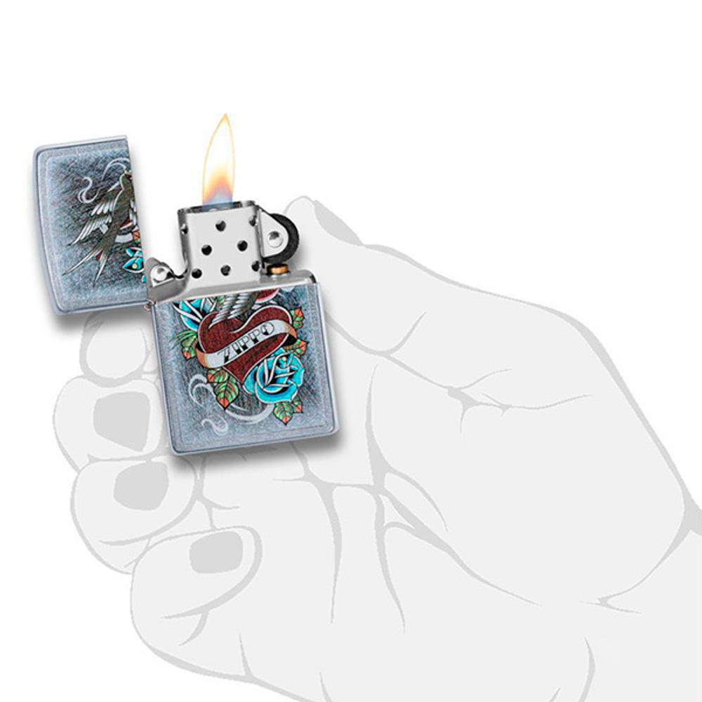 Зажигалка Zippo Vintage Tattoo с покрытием Street Chrome