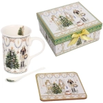 Кружка керамическая 300мл «Щелкунчик» в наборе с ложкой и подставкой, в подарочной коробке