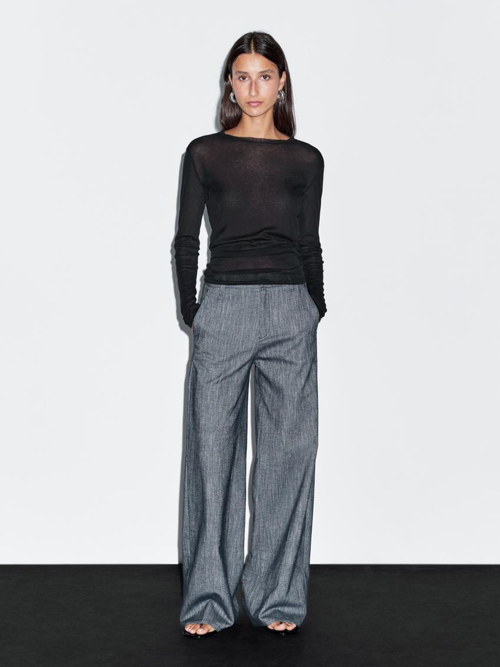 Massimo Dutti Футболка из 100% хлопка с деталями на воротнике, черный