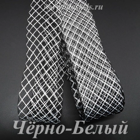 Регилин с белой нитью, черный, ширина 4,5 см