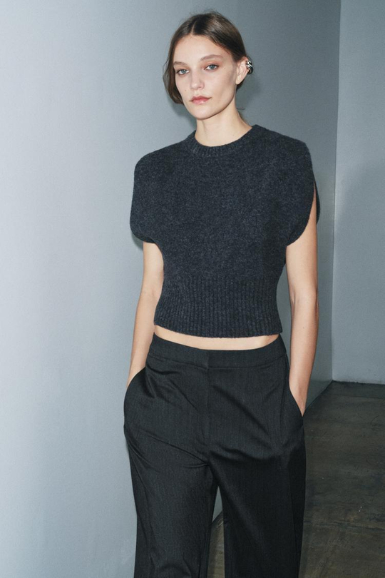 ZARA ШЕРСТЯНОЙ ЖИЛЕТ, СЕРЫЙ/СИНИЙ