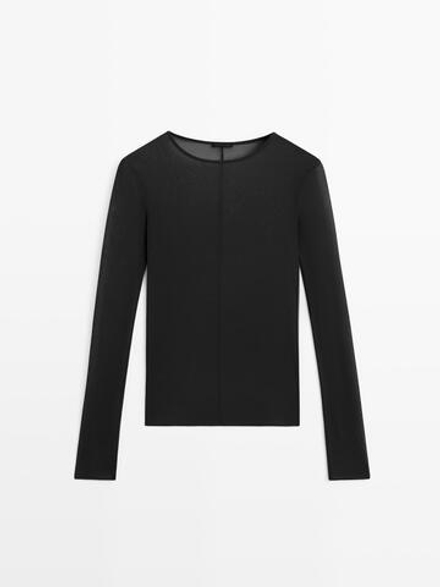 Massimo Dutti Шелковая футболка с длинными рукавами, черный