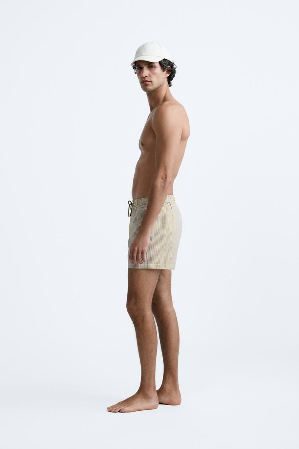 ZARA ПЛАВКИ ИЗ ЖАТОЙ ТКАНИ В МЕЛКУЮ ПОЛОСКУ, ЦВЕТ ОЛИВКОВОГО МАСЛА