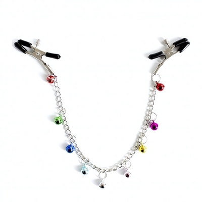 Зажимы для сосков с цепочкой и бубенчиками Rosyland (Цвет: серебряный, черный, разноцветный)