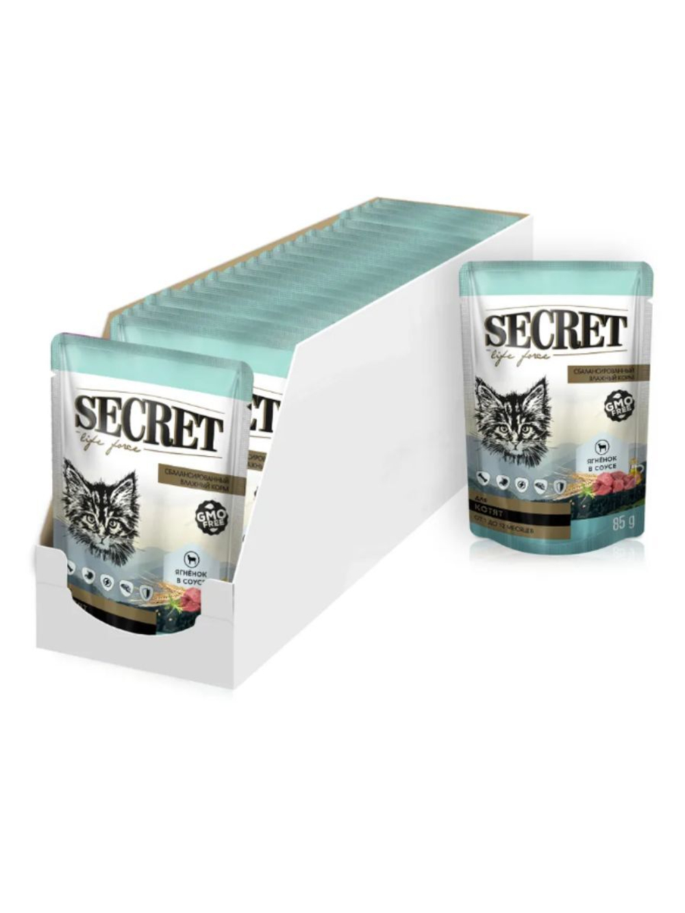 Влажный корм для котят Secret Life Force (Секрет) 0,085кг ягненок в соусе пауч. В комплекте 24 шт