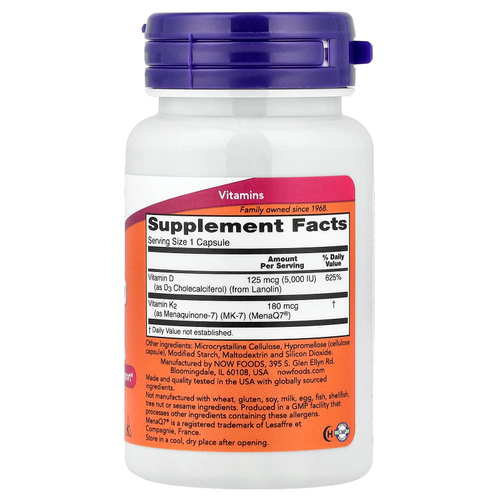 NOW Foods, мега D3 и MK-7, 60 капсул