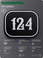 Номерок на дверь квартиры 124, для кабинета, офиса, шильдик 9 х 7 см, черный, Айдентика Технолоджи