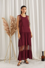 Летнее платье с вставками из кружева (Размер: XL) (Цвет: бежевый)