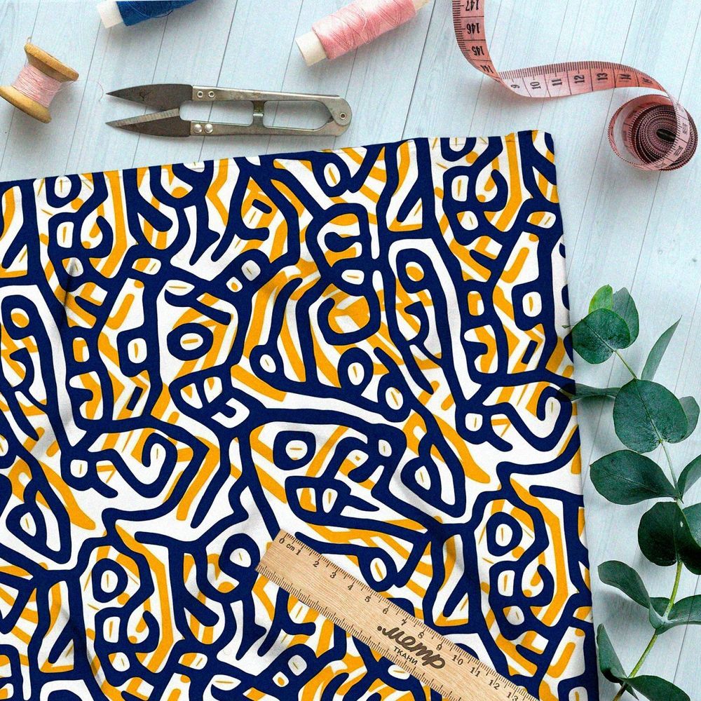 Ткань премиум таффета колоритные линии