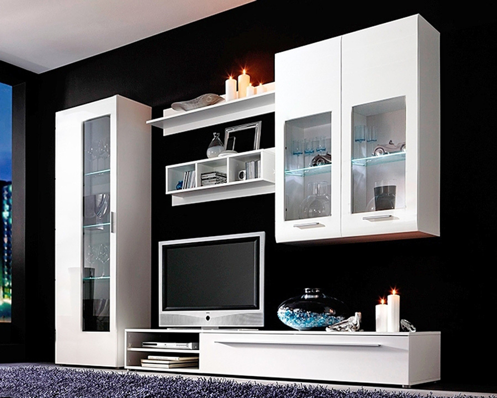 Гостиная Карол 2 МДФ Белый DM635-6 (глянец) / Белый Фасадный 0101 PE 275*45*210 см, Белый, Белый Фасадный   Фиеста