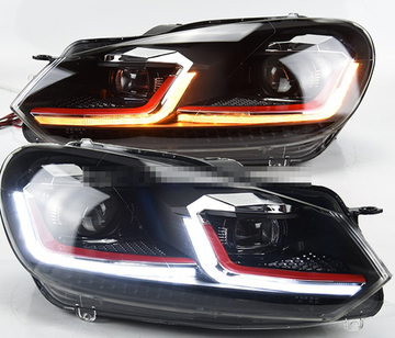 Передние фары Гольф 6 2008-2012 V12 Type RED LINE [Комплект Л+П; FULL LED; яркие ходовые огни; динамичный поворотник; электрокорректор;]