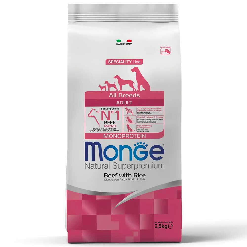 Monge Dog All Monoprotein Beef - монобелковый корм для собак (говядина и рис)