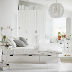 Каркас кровати с ящиком и матрасом - IKEA NORDLI, 200х140 см, матрас средне-жесткий, белый, НОРДЛИ ИКЕА