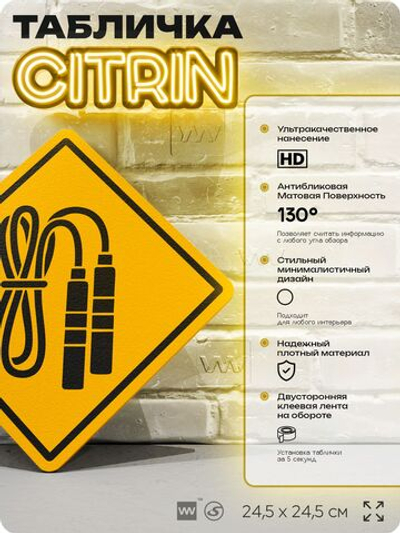 Табличка декоративная "Скакалка" на дверь и стену, спортивная, информационная, декоративный знак, 24,5х24,5 см, пластиковая, Айдентика Технолоджи