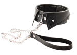 Черный ошейник-воротничок с металлическим поводком (Цвет: черный)