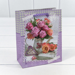 Пакет подарочный 12х15х5.5см "Цветы" матовый (Микс)