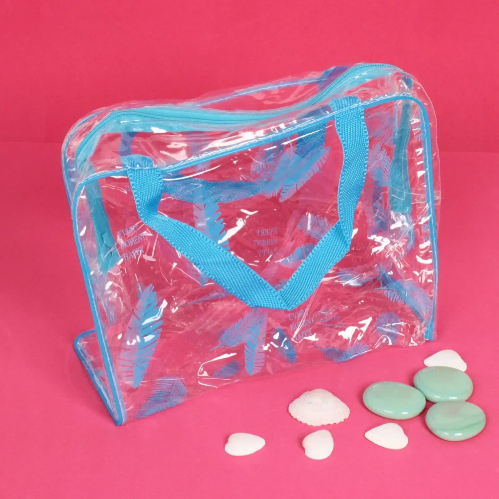 Косметичка прозрачная «Adventure - Feathers», перышки, цвет синий, 16*24*9