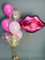 Шары воздушные на день рождения с гелием «Поцелуй» с фонтаном в розовых цветах, 13 шт