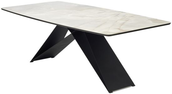 Стол МАРСЕЛЬ 220 REX 769925, Бежевый мрамор, керамика / Черный каркас