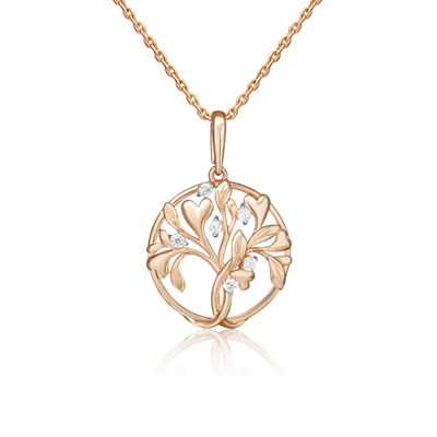 Подвеска «Цветущее дерево» из красного золота с фианитами