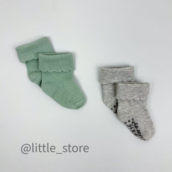 Носочки хлопковые для девочек Мятный/Серый со стоперами