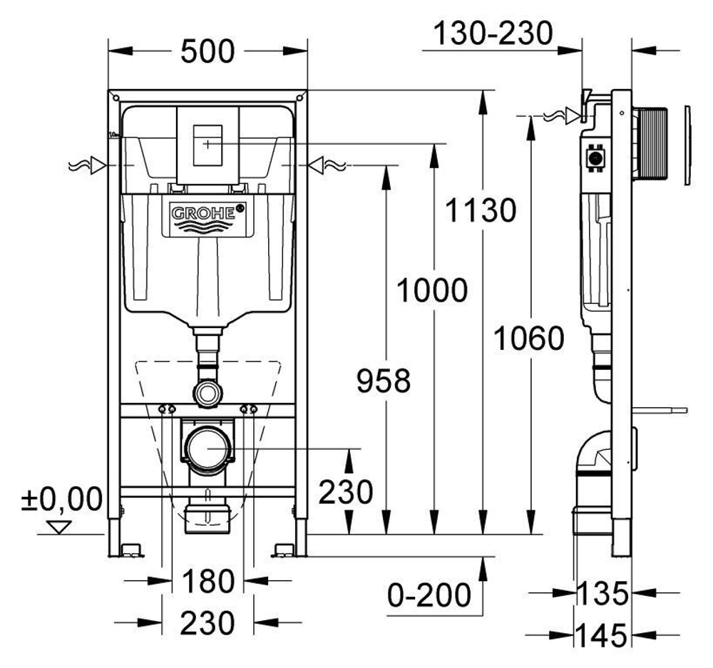 Инсталляция для подвесного унитаза Grohe Rapid SL 38775001 4 в 1 с кнопкой смыва