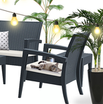 Кресло пластиковое плетеное с подушкой Siesta Contract Miami Lounge Armchair, антрацит